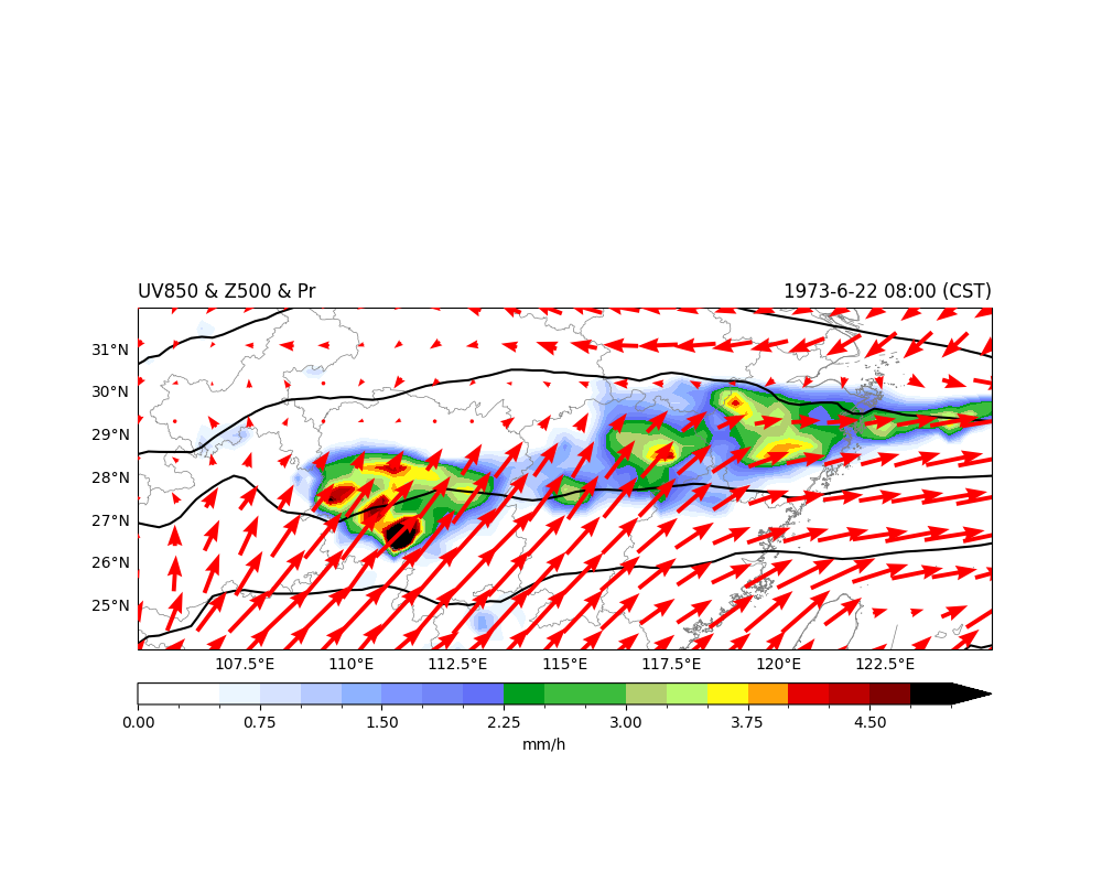 UV850 & Z500 & Pr, 1973-6-22 08:00 (CST)