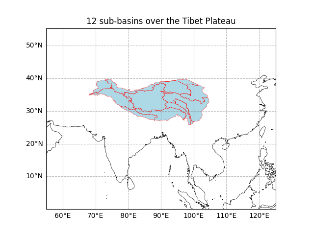 12 sub-basins over the Tibet Plateau