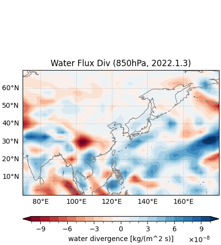 Water Flux Div (850hPa, 2022.1.3)